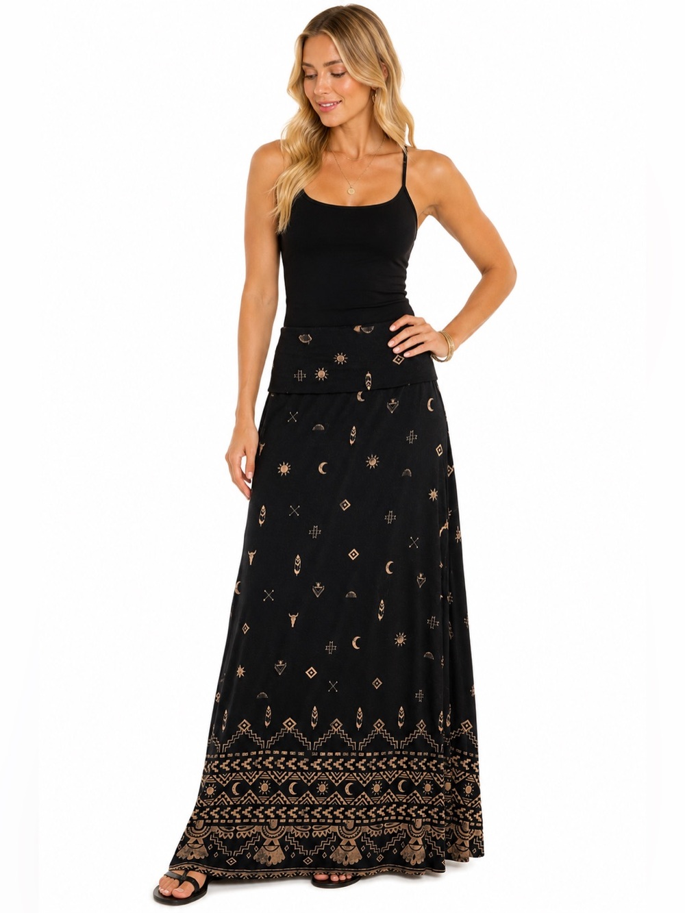 Mossimo Supply Co. Boho Fold-Over Maxi Skirt XS Tribal Print